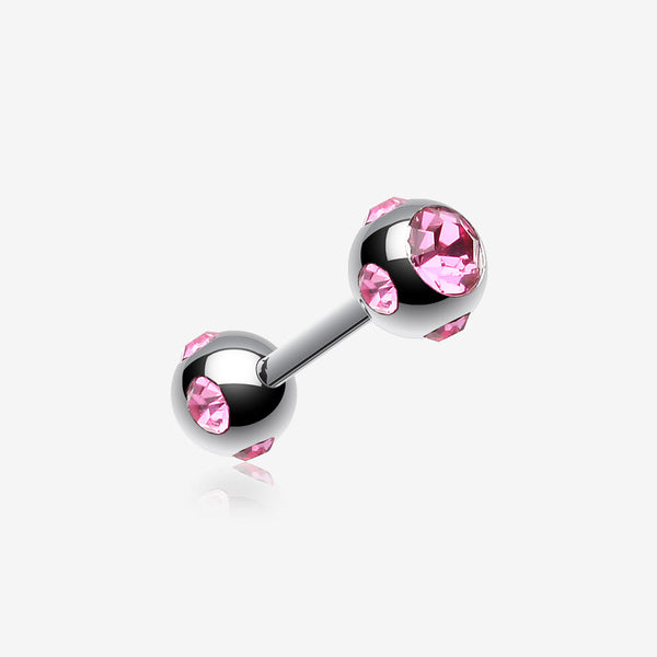 Double Aurora Gem Ball Steel Cartilage Tragus Barbell -Pink