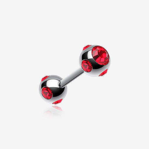 Double Aurora Gem Ball Steel Cartilage Tragus Barbell -Red