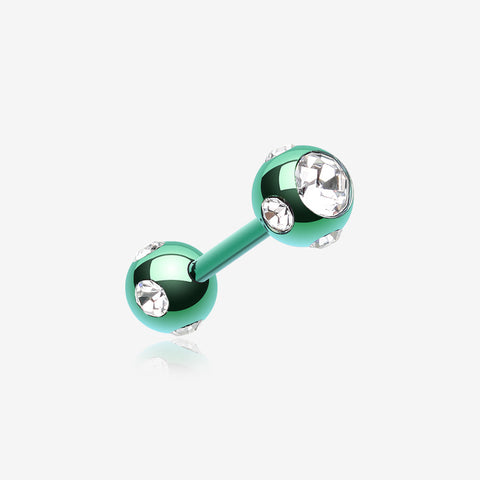 Colorline PVD Double Aurora Gem Ball Steel Cartilage Tragus Barbell-Green/Clear