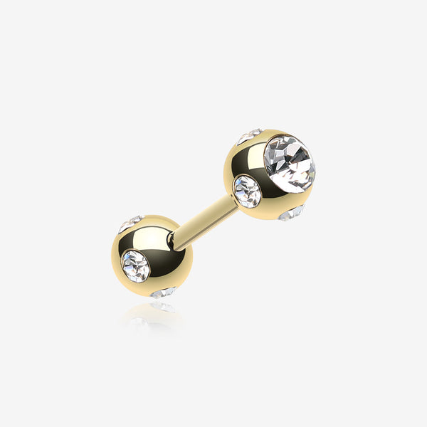 Gold Plated Double Aurora Gem Ball Steel Cartilage Tragus Barbell-Clear Gem