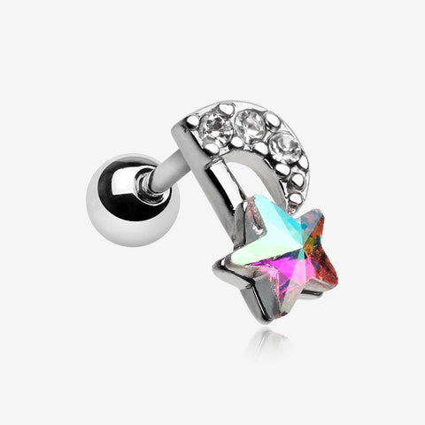 Celestial Star Melody Cartilage Tragus Earring-Clear Gem/Aurora Borealis