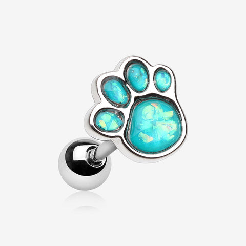 Adorable Paw Print Opal Sparkle Cartilage Tragus Earring-Teal