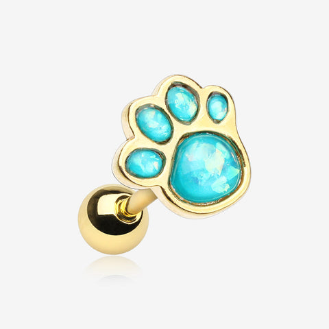 Golden Adorable Paw Print Opal Sparkle Cartilage Tragus Earring-Teal