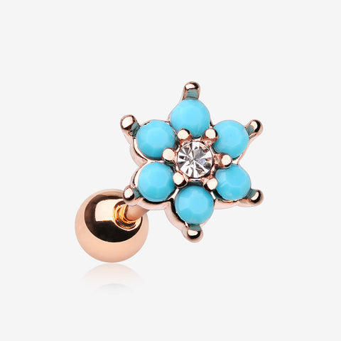 Rose Gold Turquoise Spring Flower Sparkle Cartilage Tragus Earring-Turquoise/Clear