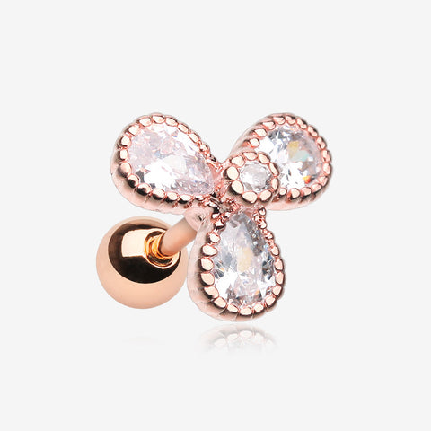 Rose Gold Shimmering Dayflower Cartilage Tragus Earring-Clear Gem