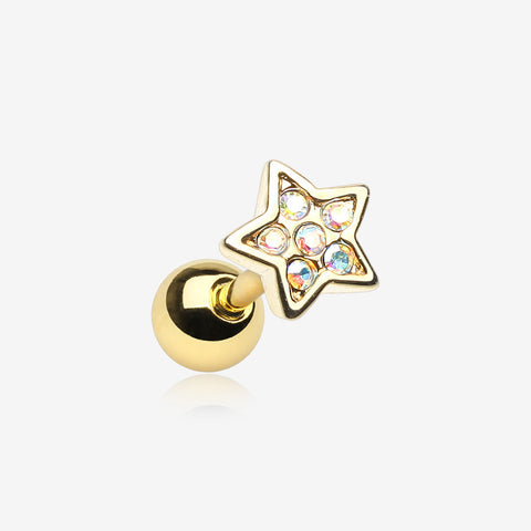 Golden Dainty Sparkle Star Cartilage Tragus Earring-Aurora Borealis