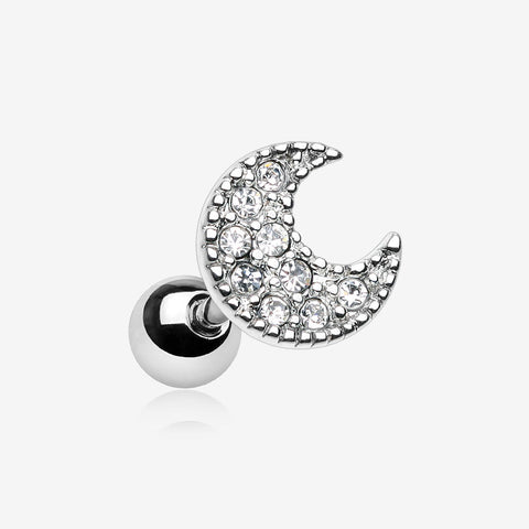 Crescent Moon Sparkle Cartilage Tragus Earring-Clear Gem