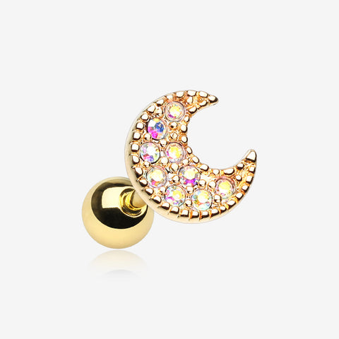 Golden Crescent Moon Sparkle Cartilage Tragus Earring-Aurora Borealis