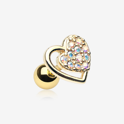 Golden Sparkle Glam Heart Cartilage Tragus Earring-Aurora Borealis