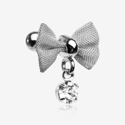 Dainty Mesh Bow-Tie Sparkle Dangle Cartilage Tragus Barbell-Clear Gem