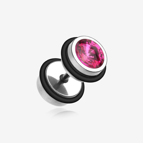 A Pair of Pointy Crystalline Faux Gauge Plug Earring-Fuchsia