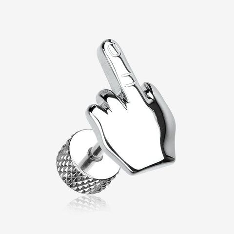 A Pair of Middle FU Finger Steel Fake Plug Earring-Steel