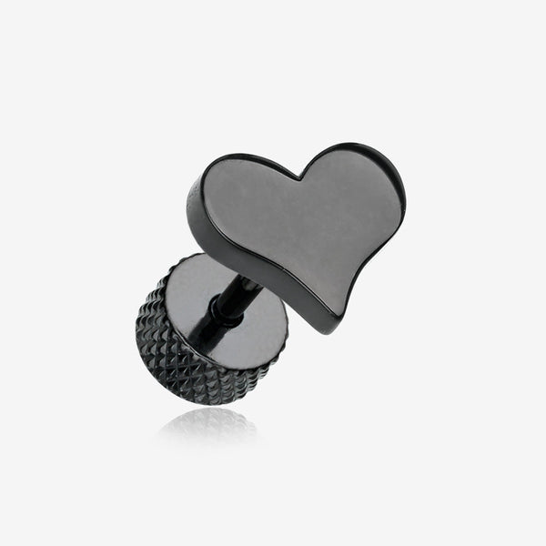 A Pair of Blackline Lovely Heart Steel Fake Plug Earring-Black