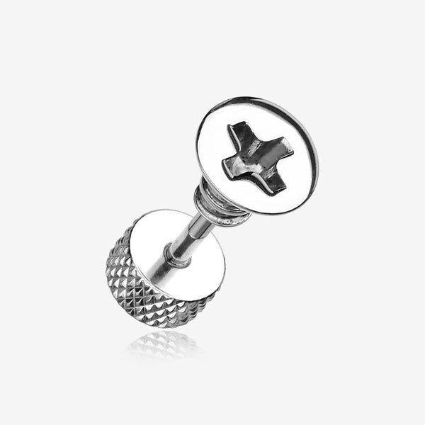 A Pair of Screw Bolt Top Steel Fake Plug Earring-Steel