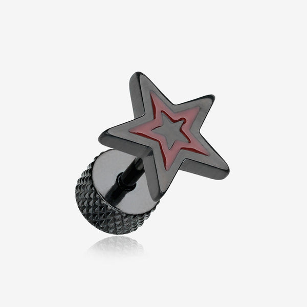 A Pair of Blackline Star Embossed Fake Plug Earring-Red