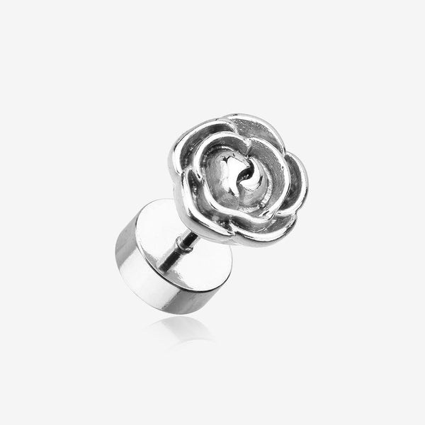 A Pair of Rose Blossom Steel Fake Plug Earring-Steel