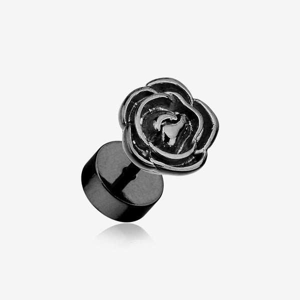 A Pair of Colorline Rose Blossom Steel Fake Plug Earring-Black