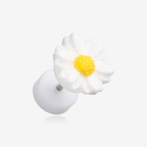 A Pair of Cutesy Daisy Flower Acrylic Fake Plug-White