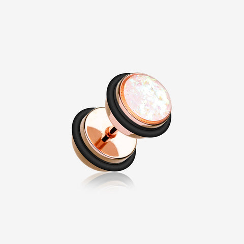 Rose Gold Opalescent Sparkle Faux Gauge Plug Earring-White