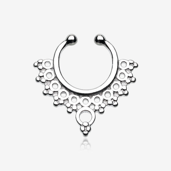 Grand Entice Filigree Fake Septum Clip-On Ring-Steel