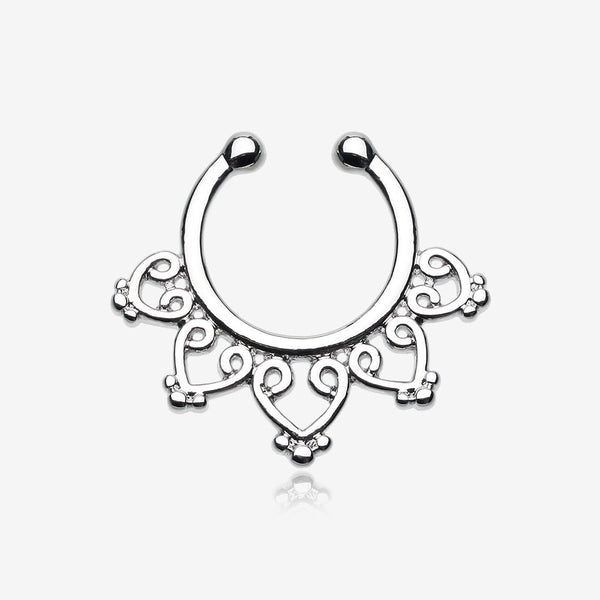 Royal Bliss Filigree Fake Septum Clip-On Ring-Steel