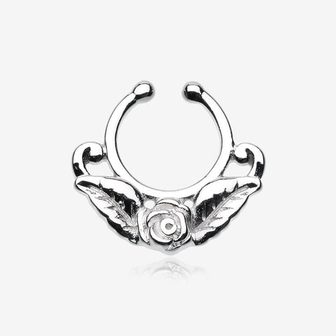 Rose Blossom Filigree Fake Septum Clip-On Ring-Steel