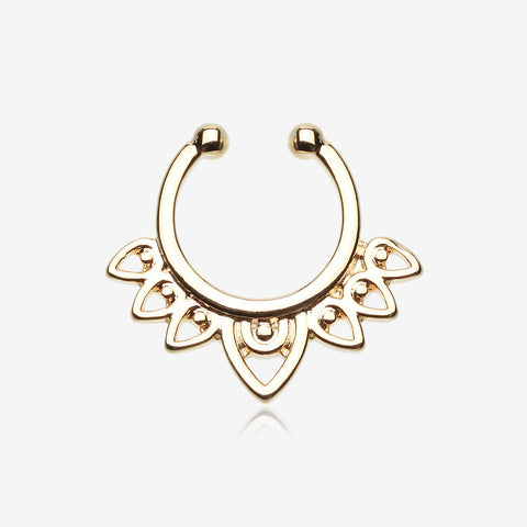 Golden Acerose Filigree Fake Septum Clip-On Ring-Gold