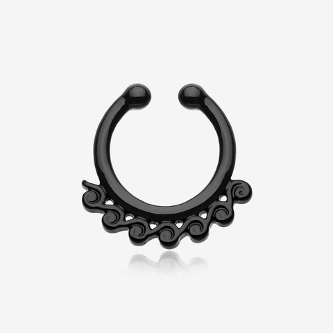 Colorline Tidal Wave Filigree Fake Septum Clip-On Ring-Black