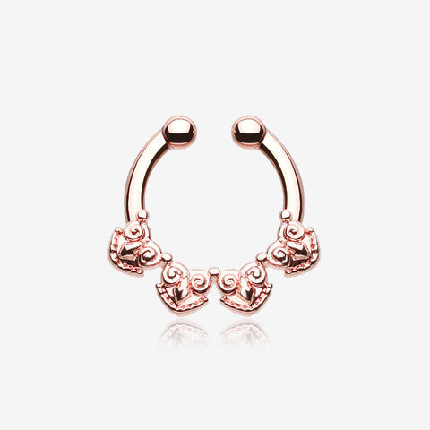 Rose Gold Tribal Tetra Fake Septum Clip-On Ring-Rose Gold