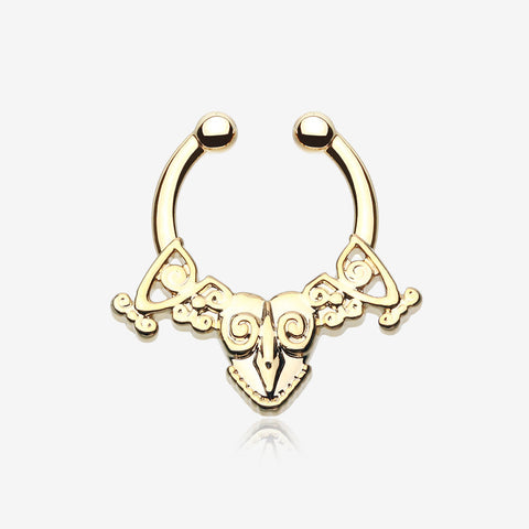 Gold Luria Tribal Filigree Fake Septum Clip-On Ring-Gold