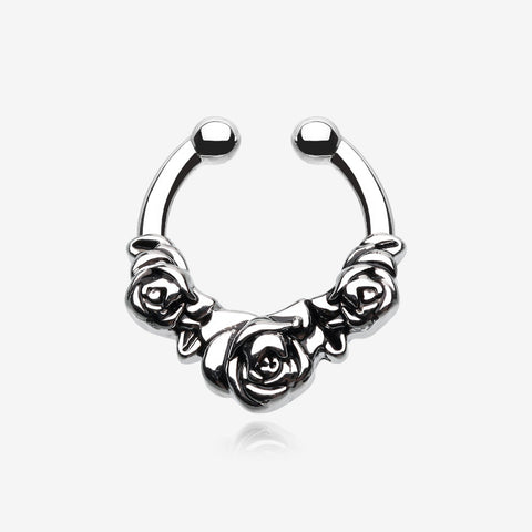 Rose Garden Icon Fake Septum Clip-On Ring-Steel