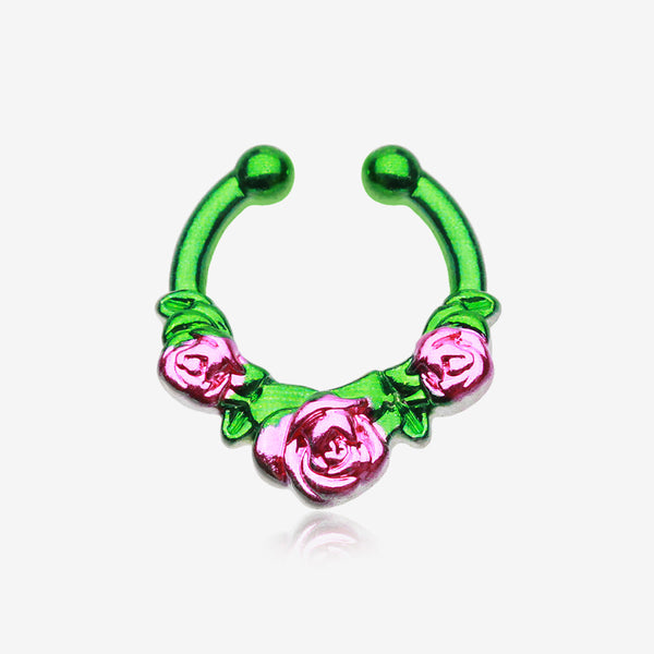 Colorline Rose Garden Icon Fake Septum Clip-On Ring-Green/Pink