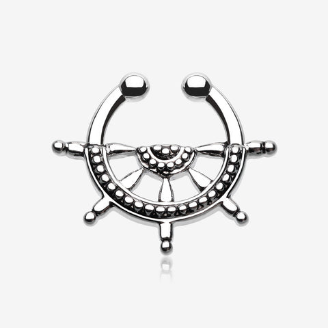 Classic Nautical Wheel Fake Septum Clip-On Ring-Steel