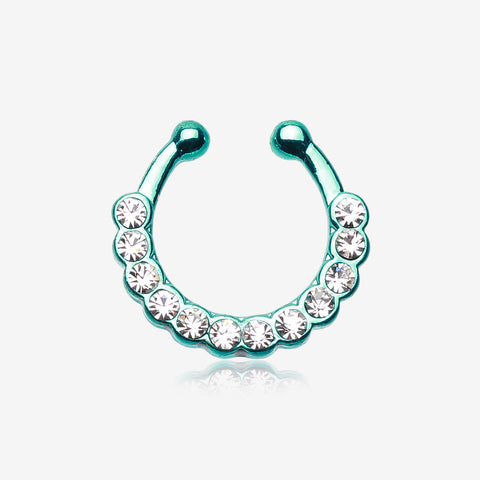 Colorline Glistening Multi-Gem Fake Septum Clip-On Ring-Teal/Clear