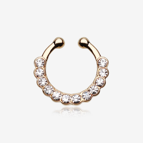 Golden Glistening Multi-Gem Fake Septum Clip-On Ring-Clear Gem