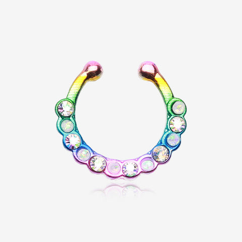 Colorline Opal Paradigm Fake Septum Clip-On Ring-Rainbow/Aurora Borealis