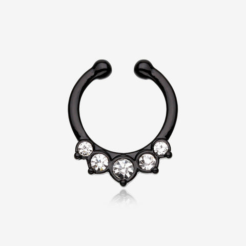 Colorline Multi-Gem Precia Fake Septum Clip-On Ring-Black/Clear