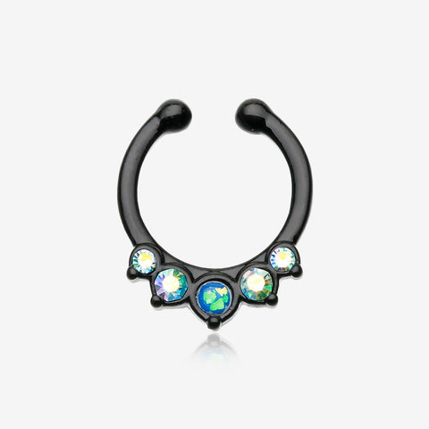 Colorline Opal Precia Fake Septum Clip-On Ring-Black/Aurora Borealis