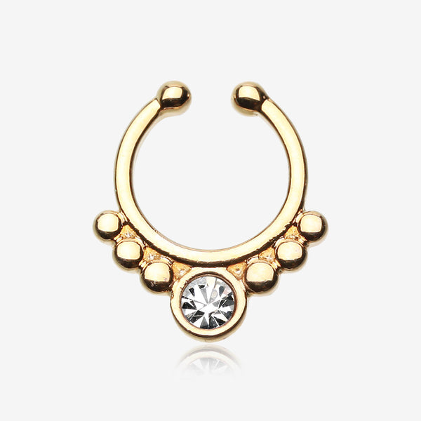 Golden Gem Grandiose Fake Septum Clip-On Ring-Clear Gem