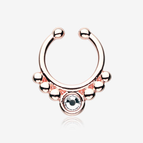 Rose Gold Gem Grandiose Fake Septum Ring-Clear Gem