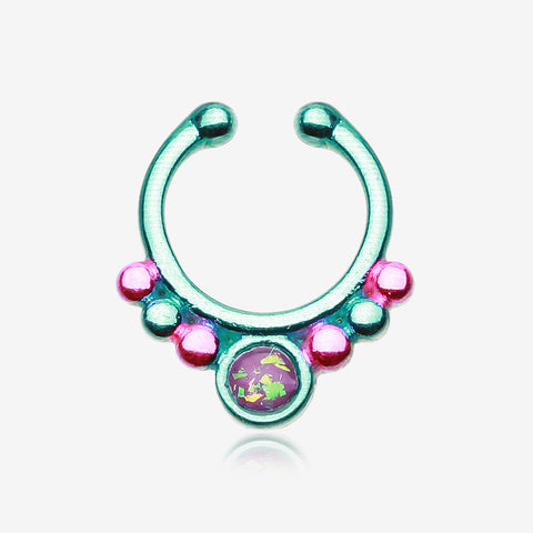 Colorline Opal Grandiose Fake Septum Clip-On Ring-Teal/Pink