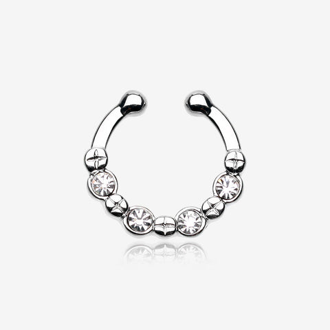 Elan Multi-Gem Fake Septum Clip-On Ring-Clear Gem