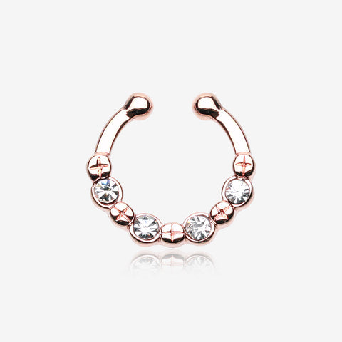 Rose Gold Elan Multi-Gem Fake Septum Clip-On Ring-Clear Gem