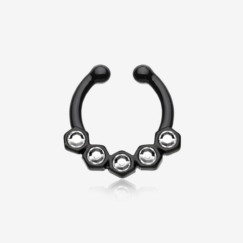 Colorline Hexa Gemina Sparkle Fake Septum Clip-On Ring-Black/Clear