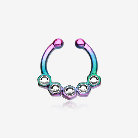 Colorline Hexa Gemina Sparkle Fake Septum Clip-On Ring-Rainbow/Clear