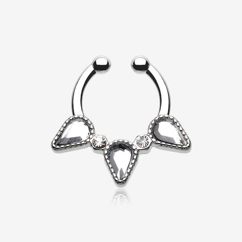 Sparkle Trident Fake Septum Clip-On Ring-Clear Gem