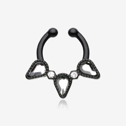 Colorline Sparkle Trident Fake Septum Clip-On Ring-Black/Clear