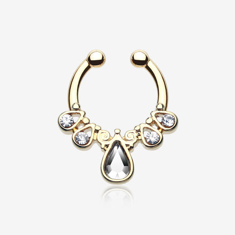 Golden Radiant Kao Fake Septum Clip-On Ring-Clear Gem