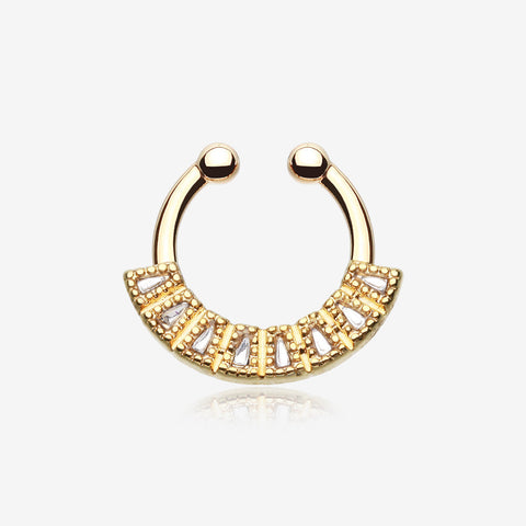 Golden Sabre Arc Fake Septum Clip-On Ring-Clear Gem