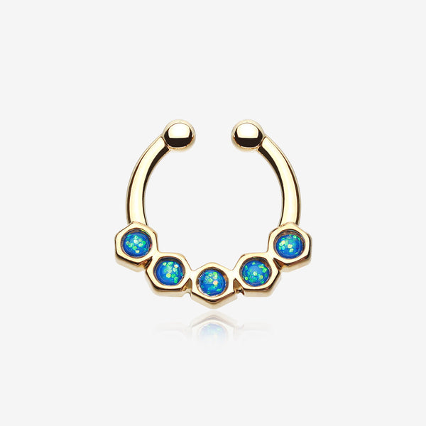 Golden Opal Hexa Gemina Fake Septum Clip-On Ring-Light Blue